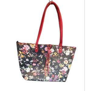 New! Black Floral Bag with Red Accents